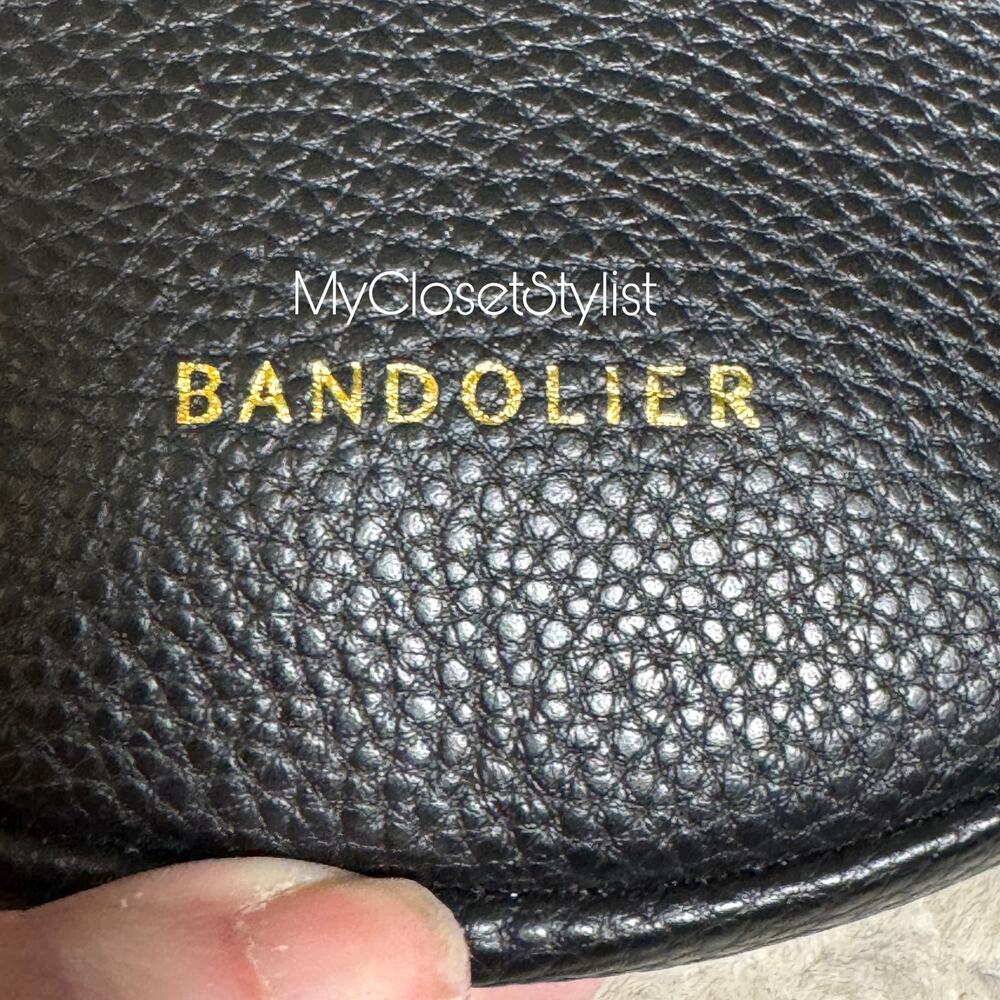 NEW! BANDOLIER Rare Black Pebbled Leather Round Purse! Gold - Picture 2 of 5